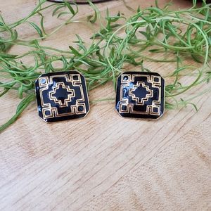 Vintage Black and Gold Tone Art Deco Earrings